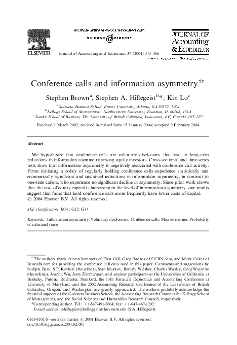 (PDF) Conference calls and information asymmetry