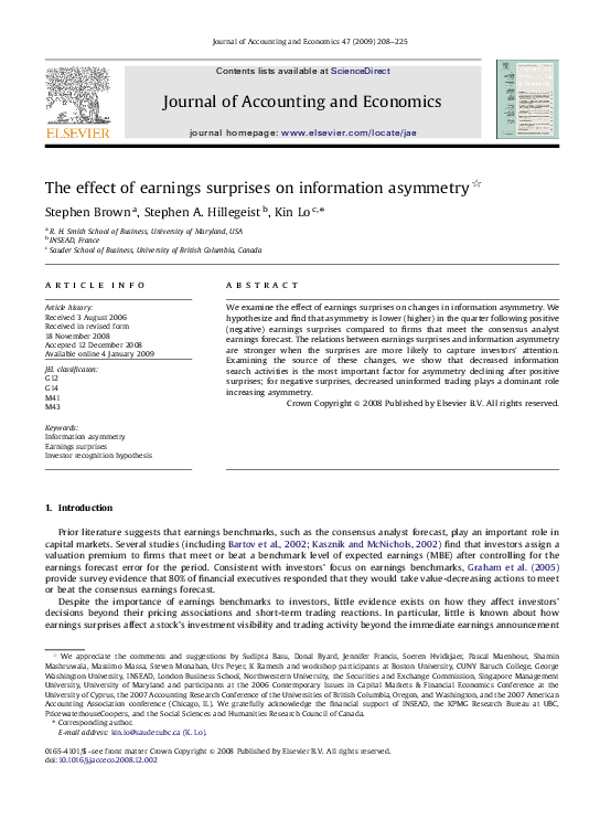 (PDF) The effect of earnings surprises on information asymmetry