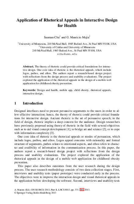 (PDF) Application of Rhetorical Appeals in Interactive Design for Health