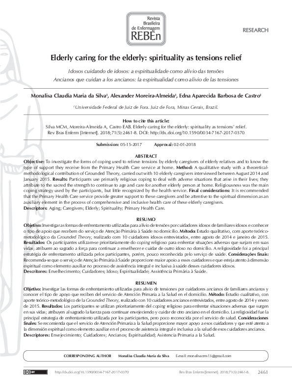 (PDF) Elderly caring for the elderly: spirituality as tensions relief