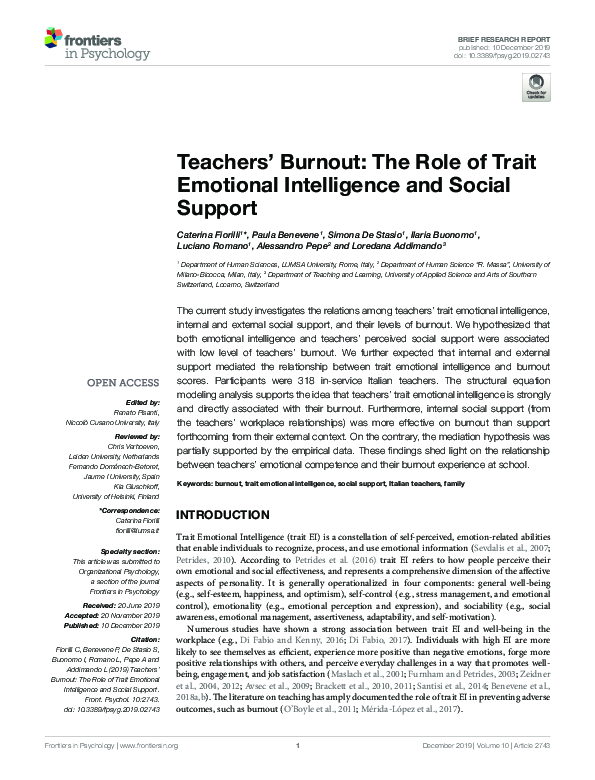 (PDF) Teachers’ Burnout: The Role of Trait Emotional Intelligence and ...