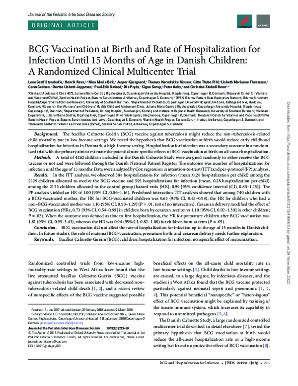 (PDF) BCG Vaccination at Birth and Rate of Hospitalization for ...