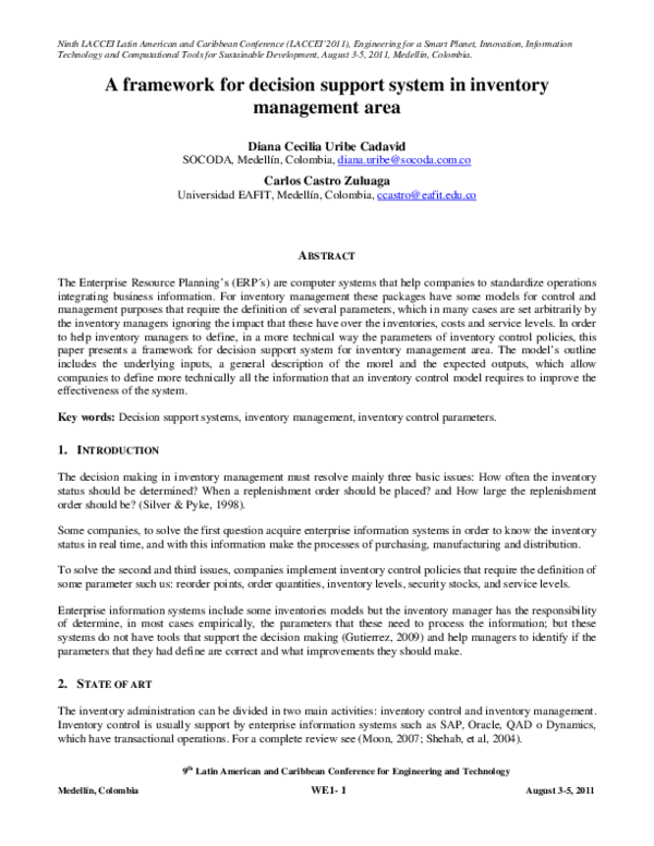 (PDF) A framework for decision support system in inventory management area