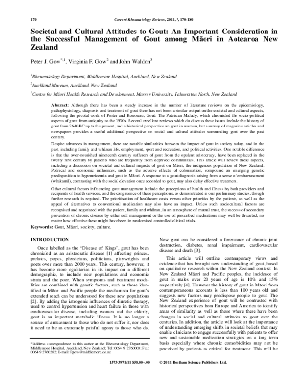 Societal and Cultural Attitudes to Gout: An Important Consideration in the Successful Management of Gout among Maori in Aotearoa New Zealand