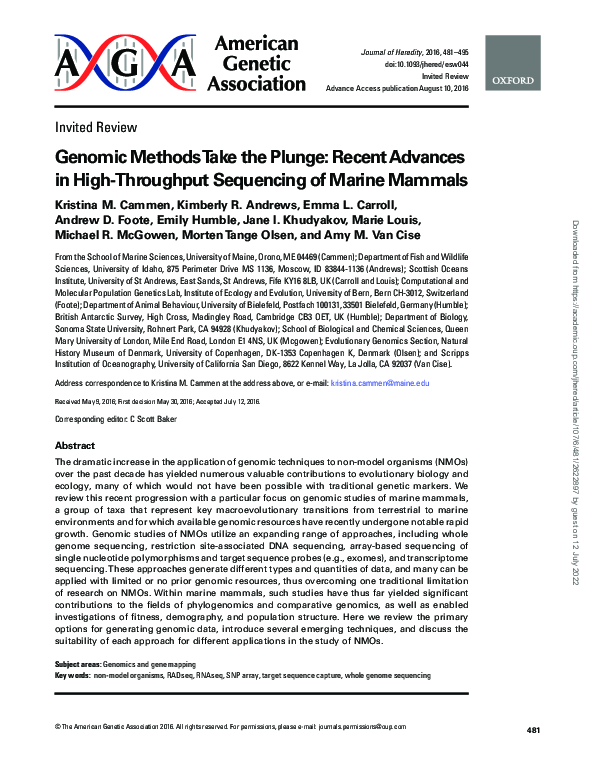 (PDF) Genomic Methods Take the Plunge: Recent Advances in High ...