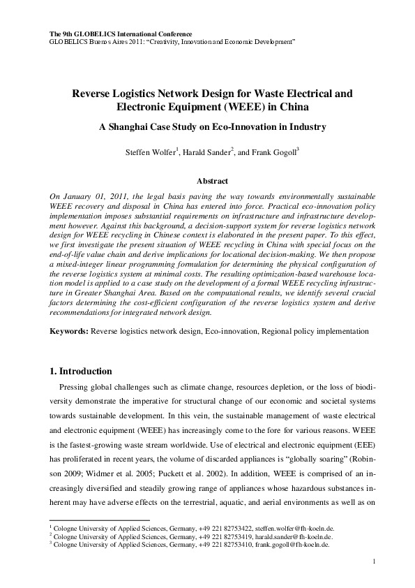 (PDF) Reverse Logistics Network Design for Waste Electrical and ...