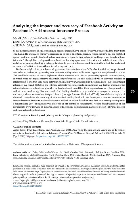 (PDF) Analyzing the Impact and Accuracy of Facebook Activity on ...