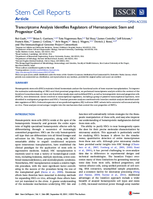 (PDF) Transcriptome Analysis Identifies Regulators of Hematopoietic ...