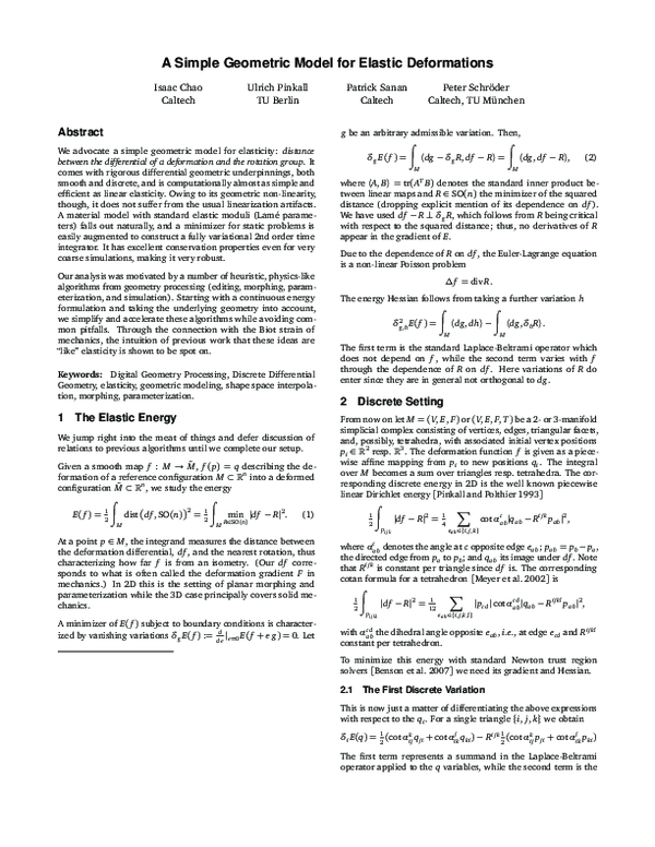 (PDF) A simple geometric model for elastic deformations