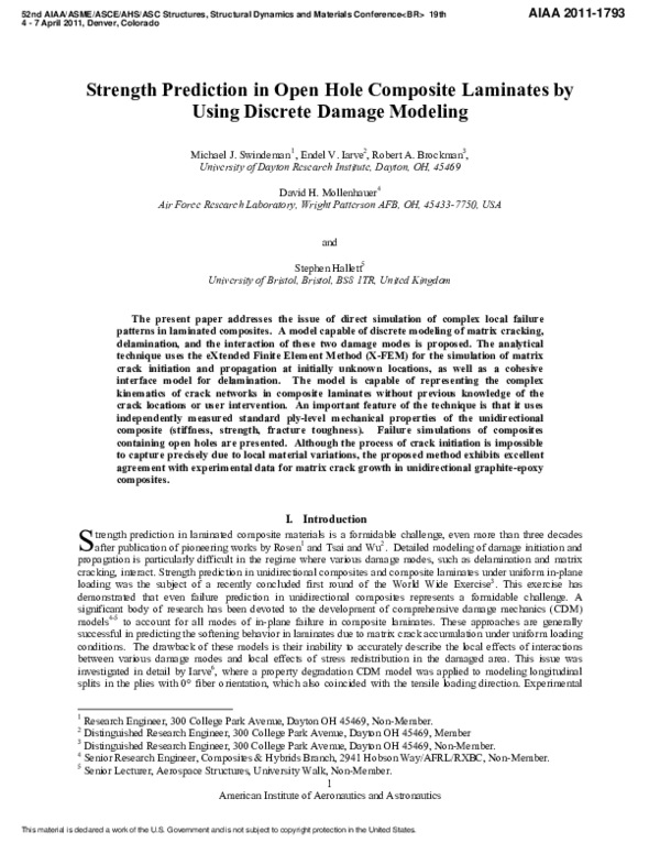 (PDF) Strength Prediction in Open Hole Composite Laminates by Using ...