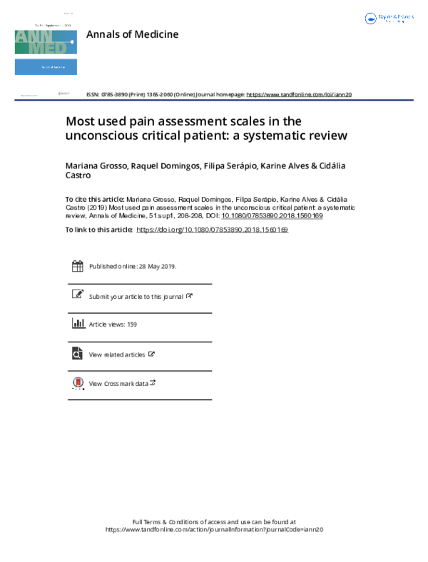 (PDF) Most used pain assessment scales in the unconscious critical ...