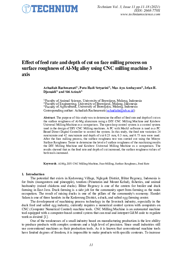 (PDF) Effect of feed rate and depth of cut on face milling process on ...