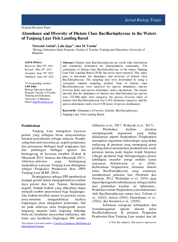 (PDF) Abundance and Diversity of Diatom Class Bacillariophyceae in the ...