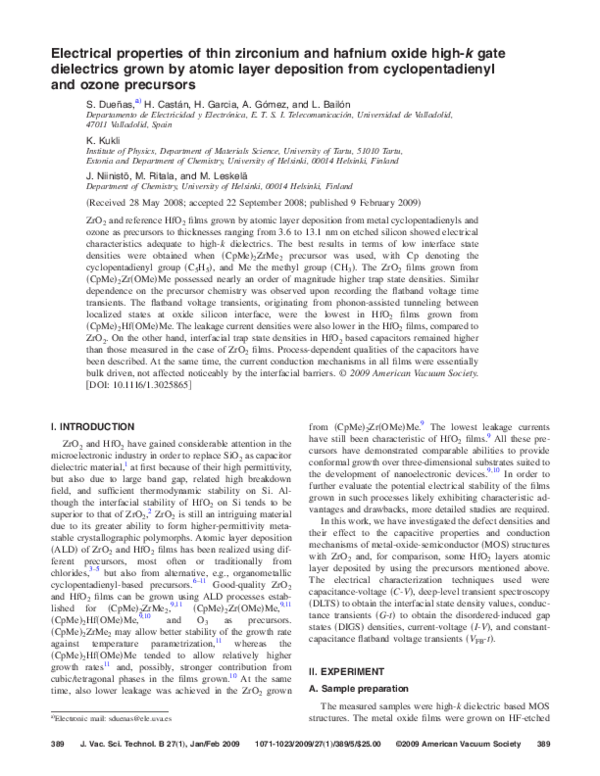 (PDF) Electrical properties of thin zirconium and hafnium oxide high-k ...