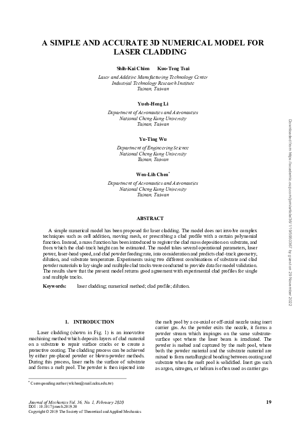 (PDF) A Simple and Accurate 3D Numerical Model for Laser Cladding