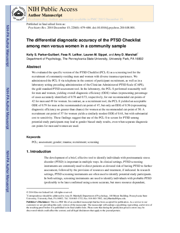 (PDF) The differential diagnostic accuracy of the PTSD Checklist among ...