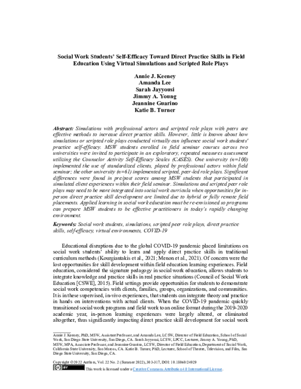 (PDF) Social Work Students' Self-Efficacy Toward Direct Practice Skills ...
