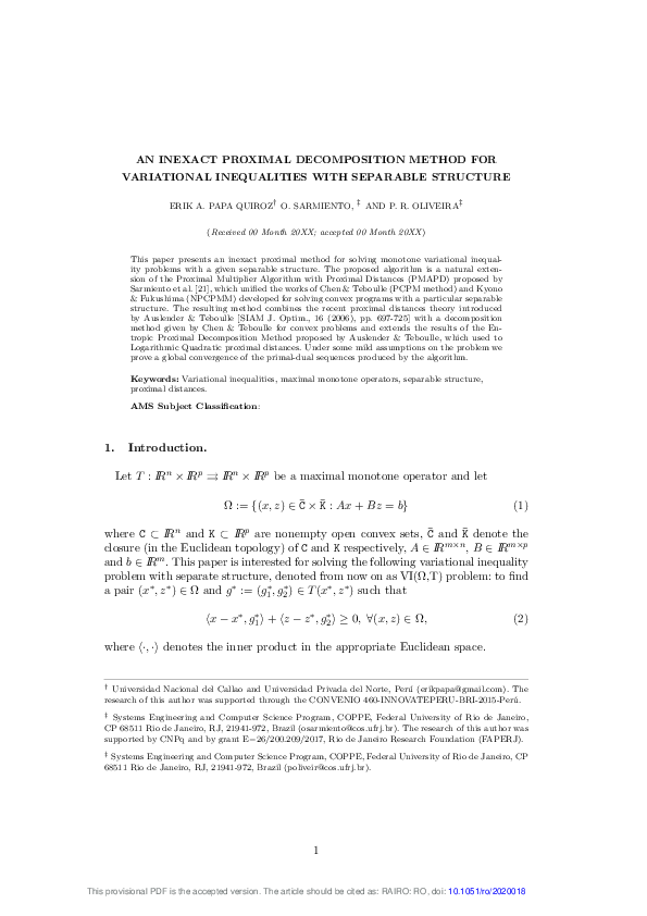(PDF) An inexact proximal decomposition method for variational ...