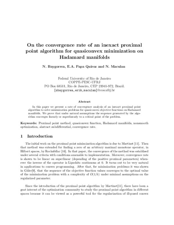 (PDF) On the Convergence Rate of an Inexact Proximal Point Algorithm ...