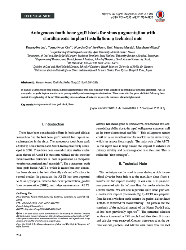 (PDF) Autogenous tooth bone graft block for sinus augmentation with ...