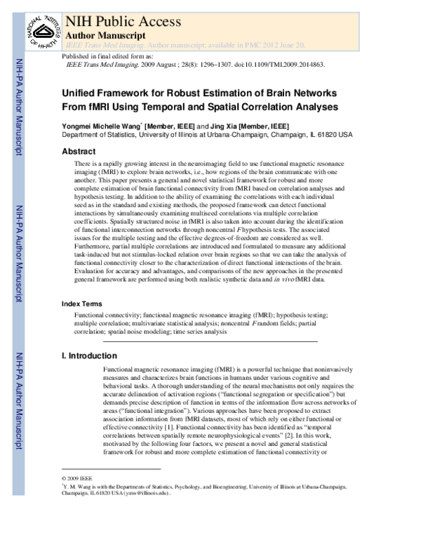(PDF) Unified Framework for Robust Estimation of Brain Networks From ...