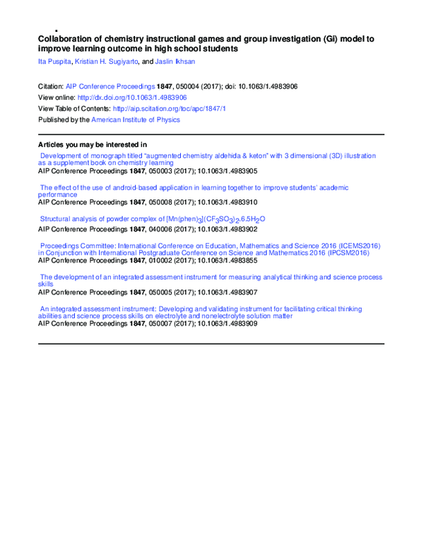 (PDF) Collaboration of chemistry instructional games and group ...