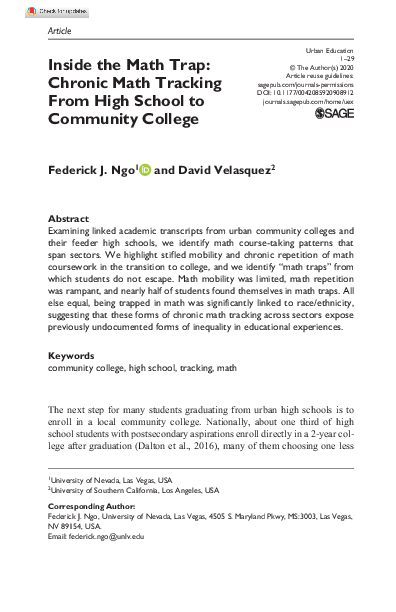 (PDF) Inside the Math Trap: Chronic Math Tracking From High School to ...