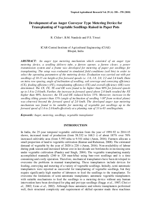 (PDF) Development of an auger conveyor type metering device for ...