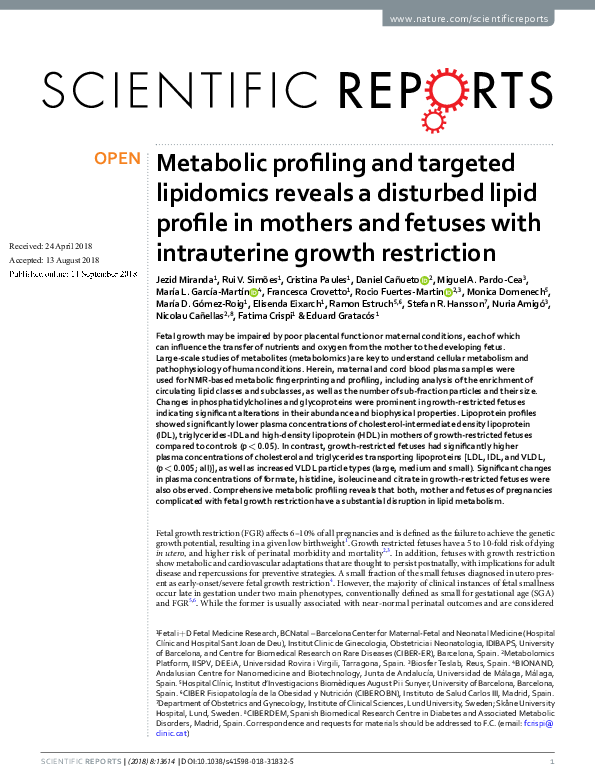 (PDF) Metabolic profiling and targeted lipidomics reveals a disturbed ...