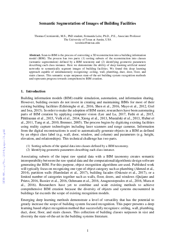 (PDF) Semantic Segmentation of 3D Reconstructions of Building Facilities