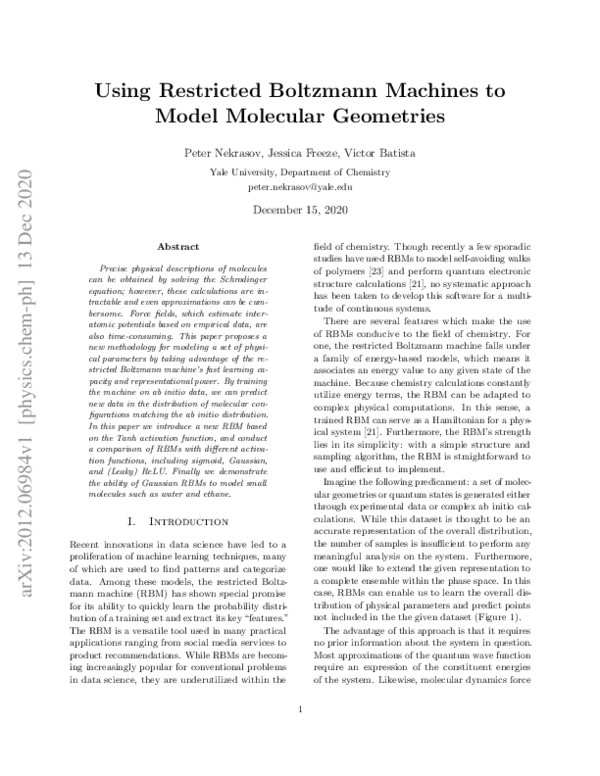 (PDF) Using Restricted Boltzmann Machines to Model Molecular Geometries