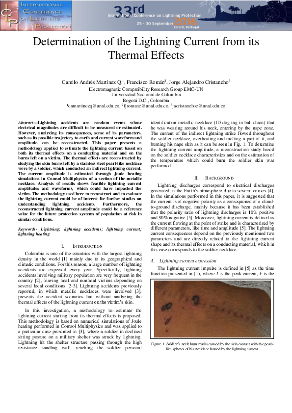 (PDF) Determination of the lightning current from its thermal effects