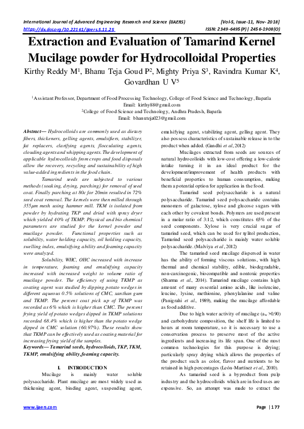(PDF) Extraction and Evaluation of Tamarind Kernel Mucilage powder for ...