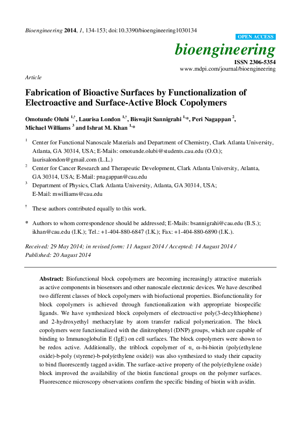 (PDF) Fabrication of Bioactive Surfaces by Functionalization of ...