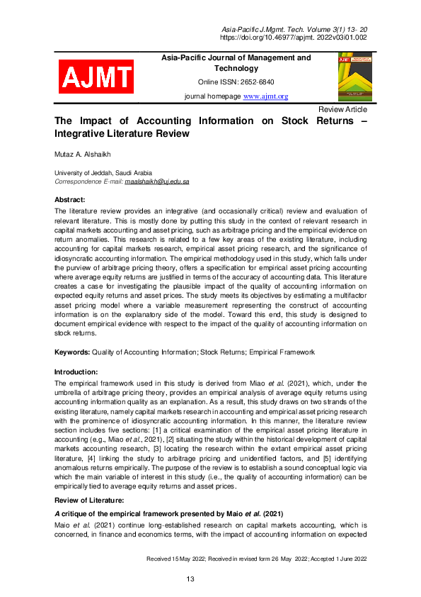 (PDF) The Impact of of Accounting Information on Stock Returns ...