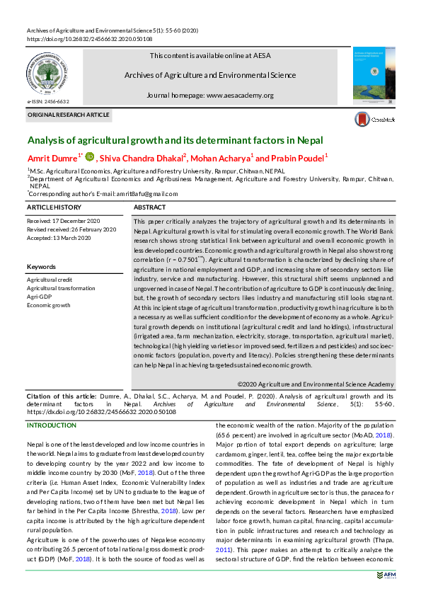 (PDF) Analysis of agricultural growth and its determinant factors in Nepal