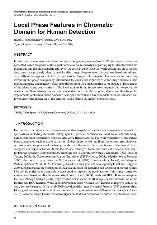 (PDF) Local Phase Features in Chromatic Domain for Human Detection