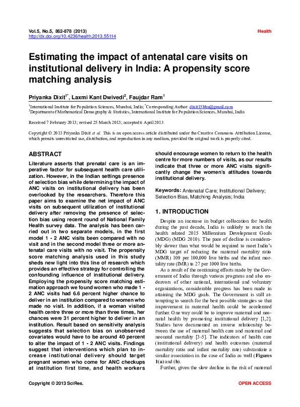 (PDF) Estimating the impact of antenatal care visits on institutional ...