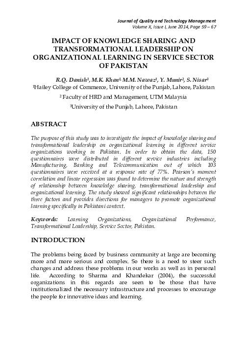 (PDF) Impact of Knowledge Sharing and Transformational Leadership on ...