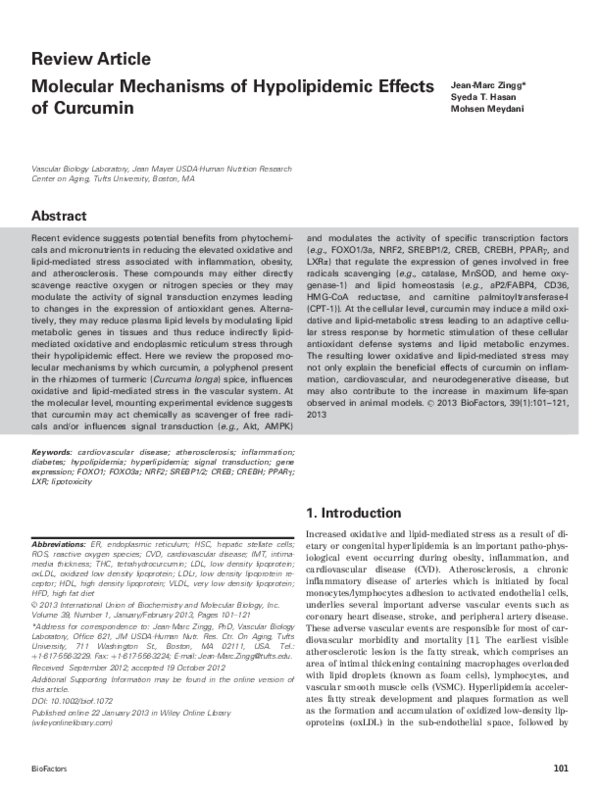 (PDF) Molecular mechanisms of hypolipidemic effects of curcumin