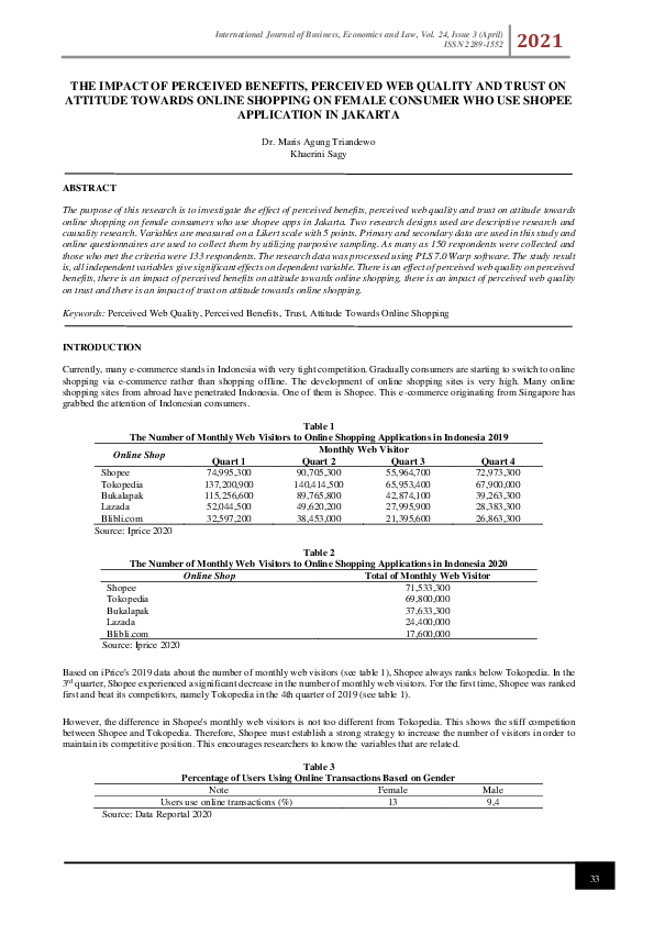 (PDF) The Impact of Perceived Benefits, Perceived Web Quality and Trust ...