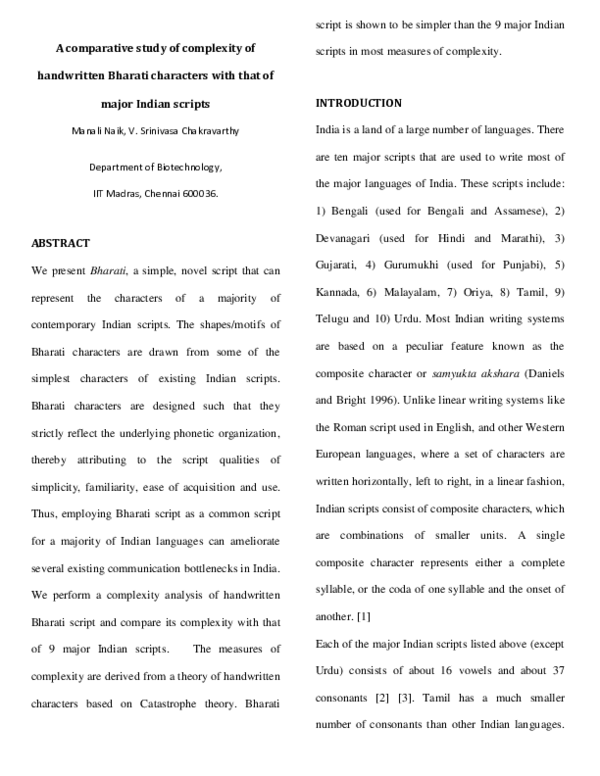 (PDF) A comparative study of complexity of handwritten Bharati ...