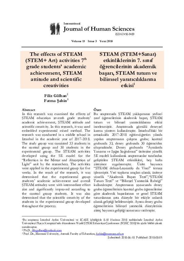 (PDF) The effects of STEAM (STEM+ Art) activities 7th grade students ...