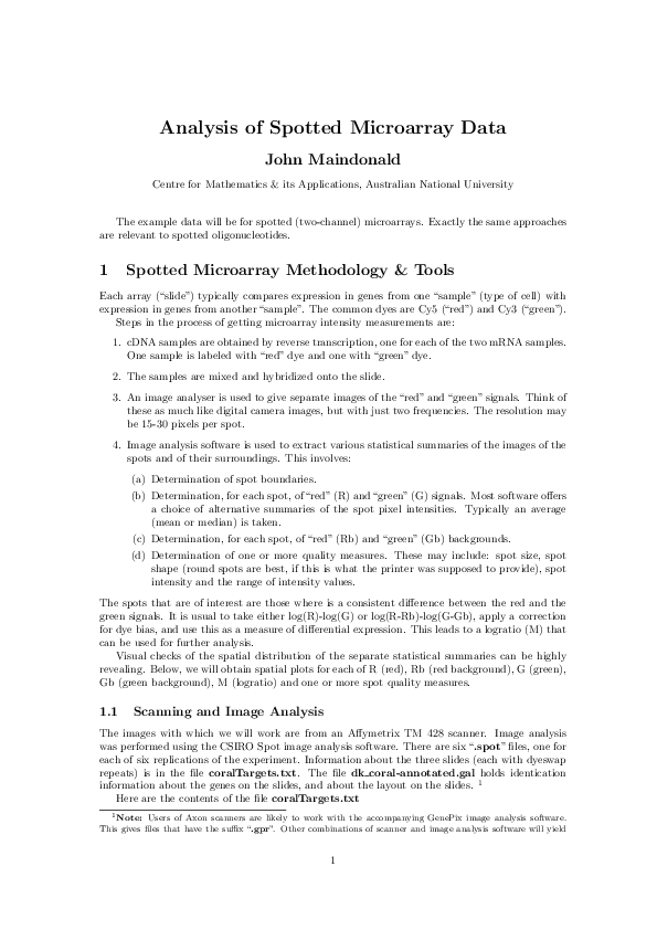 (PDF) Analysis of Spotted Microarray Data