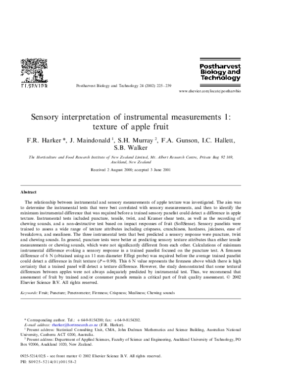 (PDF) Sensory interpretation of instrumental measurements 1: texture of ...