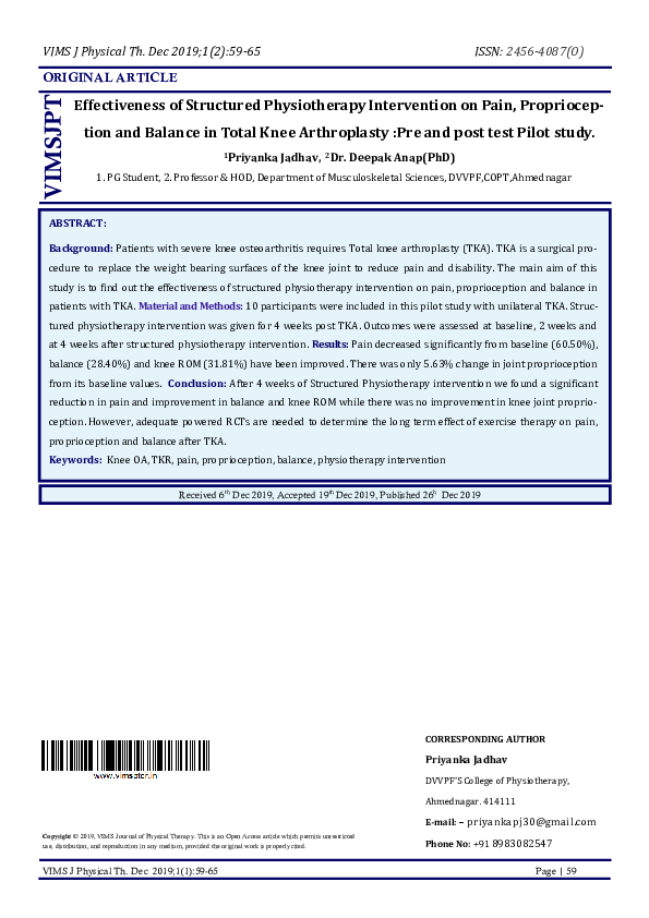 (PDF) Effectiveness of Structured Physiotherapy Intervention on Pain ...