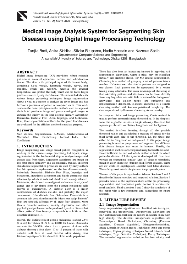 (PDF) Medical Image Analysis System for Segmenting Skin Diseases using