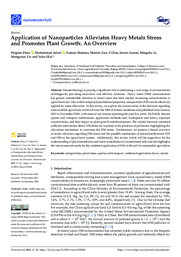 (PDF) Application of Nanoparticles Alleviates Heavy Metals Stress and ...