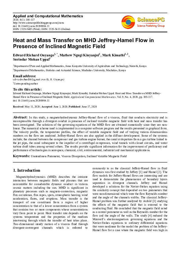 (PDF) Heat and Mass Transfer on MHD Jeffrey-Hamel Flow in Presence of ...