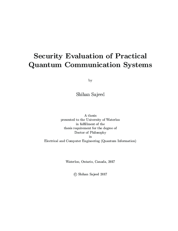 (PDF) Security Evaluation of Practical Quantum Communication Systems